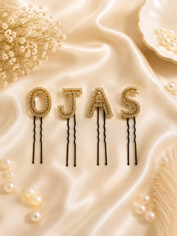 Golden Crystal Name Hairpins